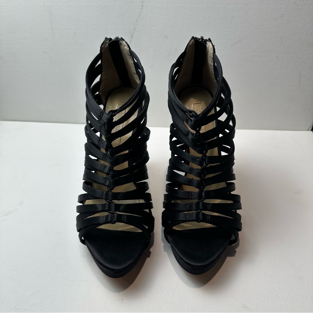 BCBGMaxAzria Black Satin Strappy Heels